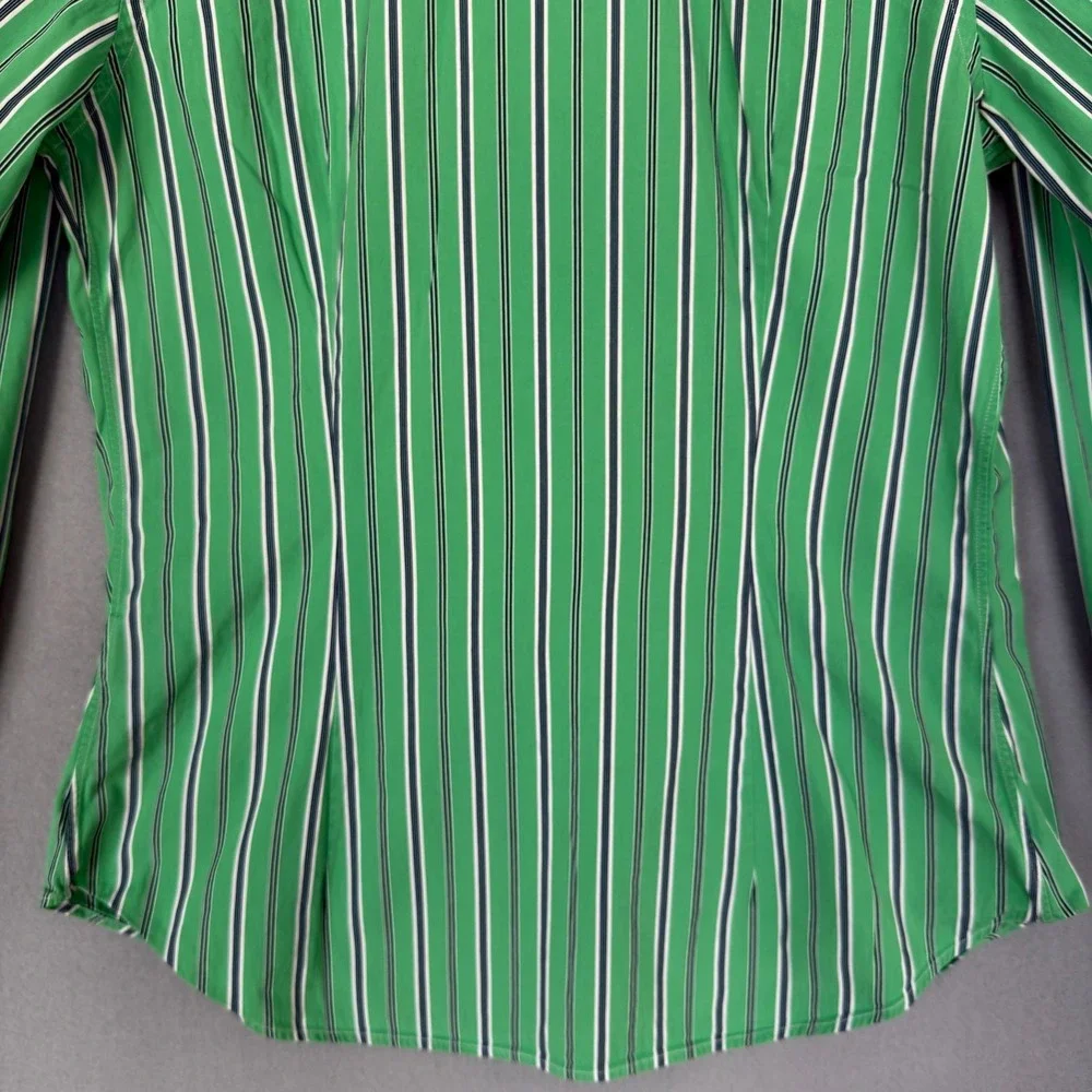 Ralph Lauren Boys 10 Slim Fit Green Striped Button Down‎ Long Sleeve Shirt